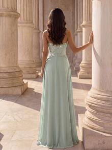 Coutiva Women's Sequin Ruched Elegant Formal Waist-Cinched Strapless Evening Prom Graduation Dress Sage Green Fall New Year Luxury Prom Dresses - Dusty Blue - View 3