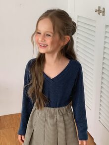 Hapijoa Young Girl) Basic Fitted Long Sleeve Autumn/Winter Inner Layer T-Shirt - Navy Blue - View 4