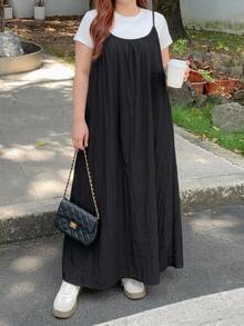 Dazy Plus Korean Style Layered Bowknot Back Strap Long Dress - Black - View 2