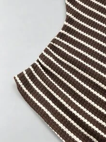 Olithes Women's Striped Halter Neck 2 In 1 Patchwork Casual Daily Wear Top - Coffee Brown - View 4