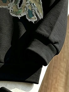 2件組小男孩酷炫圖案印花連帽衛衣與運動長褲套裝，時尚休閒穿搭，適合假期派對、春秋冬季，舒適易穿，秋季首選，街頭風、戶外、開學季、休閒穿著 - 黑色 - 查看 3