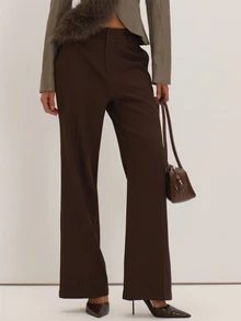 MUSEYN Brown Woven High Waisted Loose Fit Trousers Versatile Everyday Date Night Chic New Season Fall - Coffee Brown - View 2