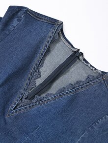 Balvessa Women's Lace Patchwork V-Neck Casual Daily Summer Denim Dress - Blue - View 5