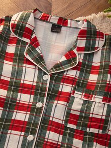 Dream Adore Plaid Print Lapel Front Open Long Sleeve Long Pants Pajama Set - Multicolor - View 3