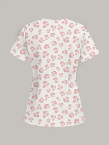 PopScrub Fun Leopard Print Pink Cute Women's Scrub Uniform Top - Multicolor - View 2