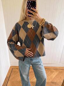 SHEIN EZwear 海外長袖草莓巧克力條紋上衣，秋季襯衫，適合日常通勤、派對、秋冬春夏、聖誕節、新年、感恩節、派對、婚禮、海灘、畢業典禮、優雅、外出、約會、通勤、情人節、優雅、度假、Y2K、畢業典禮及其他場合 - 彩色 - 查看 5
