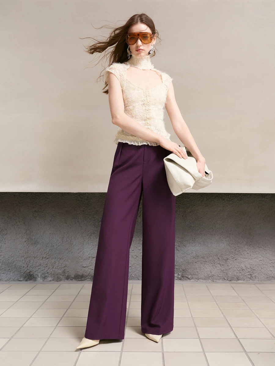 MOTF PREMIUM WOMEN'S SOLID COLOR FASHION LOOSE STRAIGHT LEG SUIT PANTS - Purple - View 1