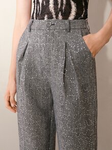 MOTF PREMIUM WOMEN'S SEQUIN DECOR POCKET COMMUTER CROPPED TROUSERS - Dark Grey - View 2