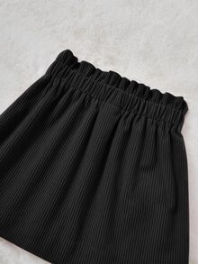 SHEIN 女童夏季休閒裙褲，荷葉邊設計，彈性腰頭，愛心造型口袋，適合幼兒與小學女生 - 黑色 - 查看 4
