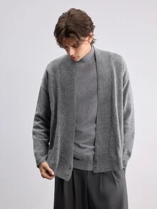 RONVEXI Men's Solid Color Casual Versatile Daily Wear Cardigan - Grey - View 7