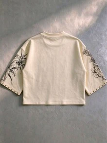 ROMWE MEN Men's Lily Print Streetwear College Casual Style Sweatshirt - Apricot - View 2