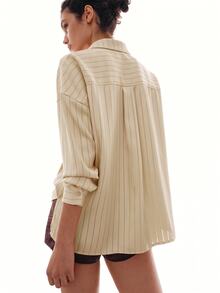 MOTF PREMIUM FRENCH STRIPED DROP SHOULDER LOOSE SHIRT - Apricot - View 6