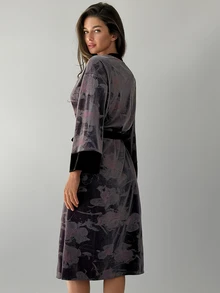 DAZY Women's Printed Pattern Robe With Belt, Comfortable Casual Loungewear - Purple - View 2