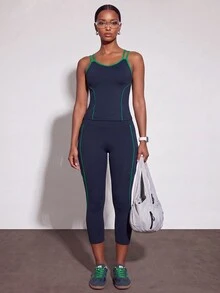 Zivah Women's Striped Tank Top And Pocket Capris Sports Set - Multicolor - View 4