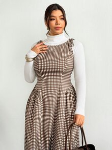 Firerie Plus Size Korean Style Plaid Pleated Vacation Dress Streetwear - Multicolor - View 2