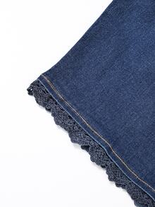 Balvessa Women's Lace Patchwork V-Neck Casual Daily Summer Denim Dress - Blue - View 4