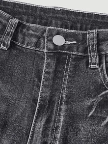 Girlism Teen Girl Waist Button Design Double Pocket Rhinestone Butterfly Decor Slim Fit Flared Jeans - Black - View 3