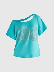 ROMWE Y2K Punk Cross Studded Design Back Burnout Hollow Out Loose Fit T-Shirt Solid Color Versatile - Mint Green - View 3