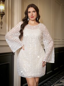 Reflora Plus Size Mesh Fitted Party Dress - Apricot - View 3