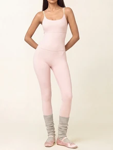SHEIN BAE Women's Criss-Cross Back Design Spaghetti Strap Sports Jumpsuit - Baby Pink - View 5
