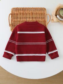 Baby Boy Colorblock Casual Versatile Daily Long Sleeve Sweater - Red - View 2