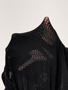 BamGleam Women's Solid Color Round Neck Patchwork Mesh Sexy Short Sleeve Bodysuit - Black - View 7