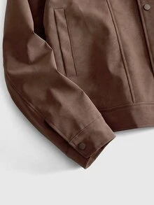 ROMWE MEN Men's Fashion Street Suede Colorblock Jacket - Coffee Brown - View 4