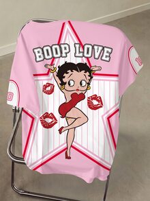 Betty Boop x SHEIN 大尺碼女款星星與字母印花圓領短袖休閒T恤 - 白色 - 查看 2