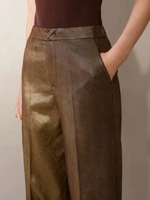 MOTF PREMIUM WOMEN'S BROWN GOLD FOIL STRAIGHT LEG COMMUTER PANTS - Brown - View 2