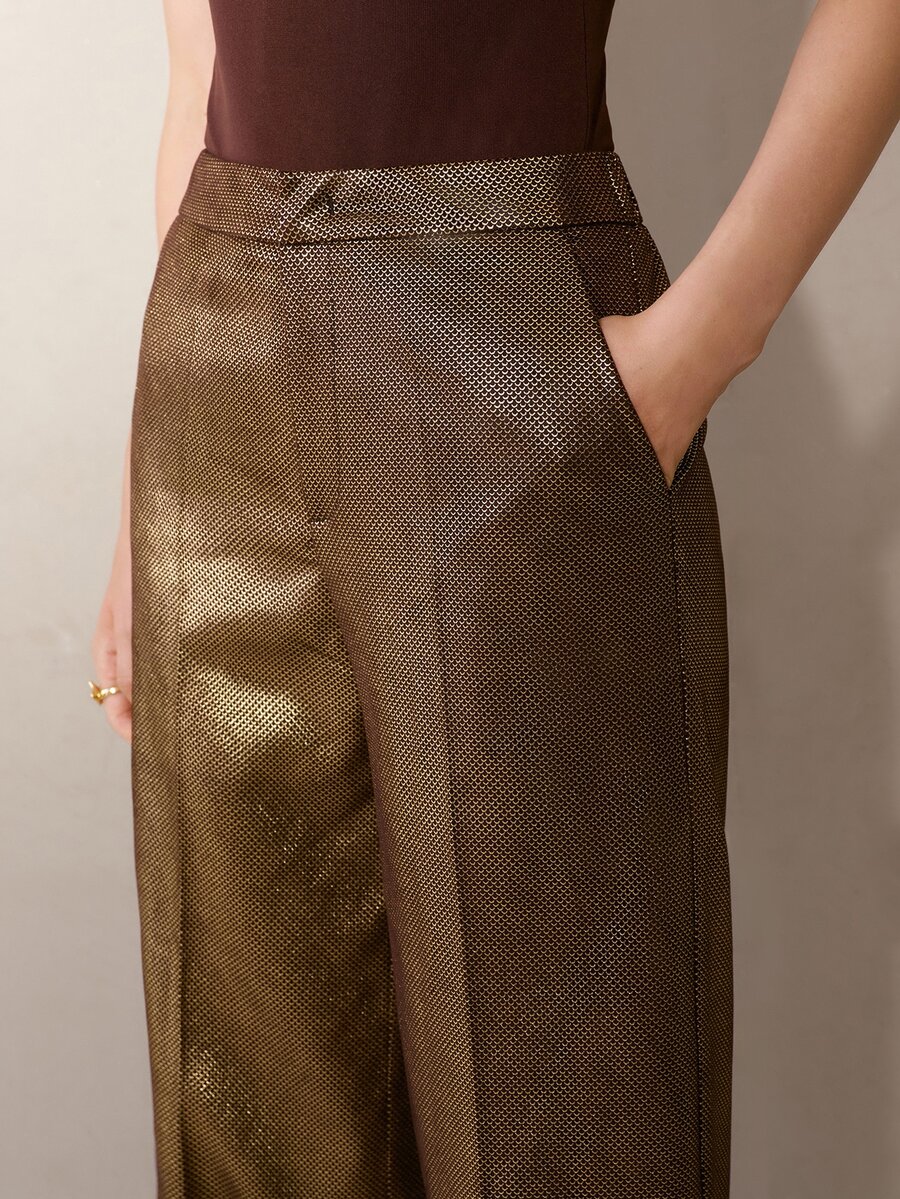 MOTF PREMIUM WOMEN'S BROWN GOLD FOIL STRAIGHT LEG COMMUTER PANTS - Brown - View 2