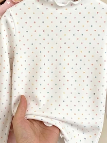 SHEIN Vintaside Kids 女童可愛圓領長袖荷葉邊設計愛心波點印花T恤 - 彩色 - 查看 6