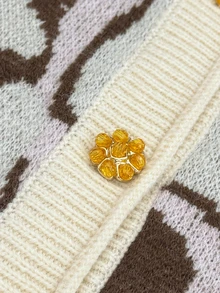 EMERY ROSE 2025 Plus Size Women's Fashionable Casual Minimalist Versatile Multi-Colour Fair Isle Pattern Gemstone Floral Button Small Round Neck Knitted Cardigan - Apricot - View 7