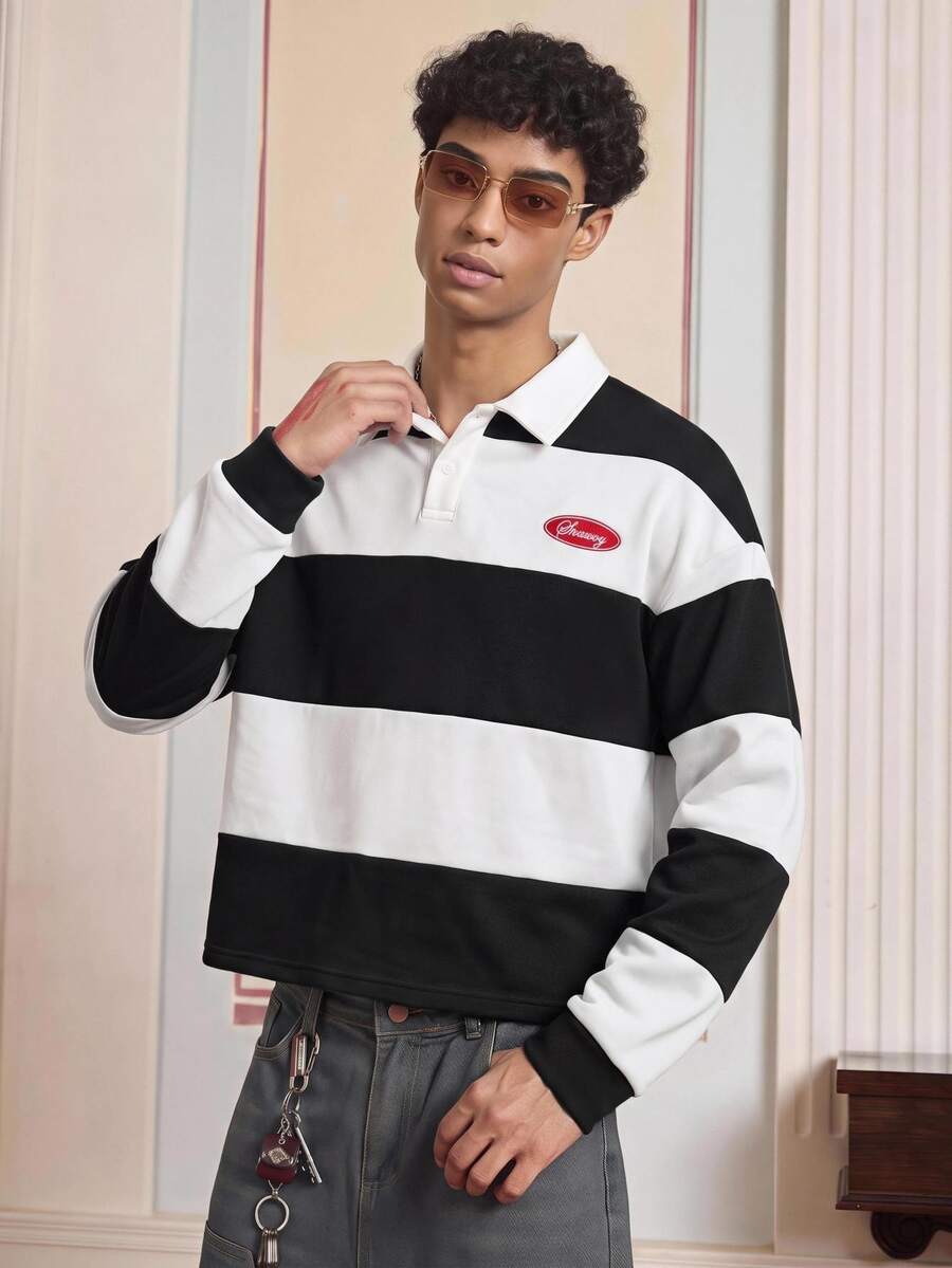 SWAVVY Men's Colorblock Striped Pattern Fashion Casual Shoes & Polo Shirt - Black and White - View 1