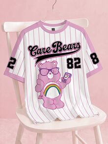 SHEIN X Care Bears 女款字母與卡通印花休閒日常短袖T恤 - 白色 - 查看 1