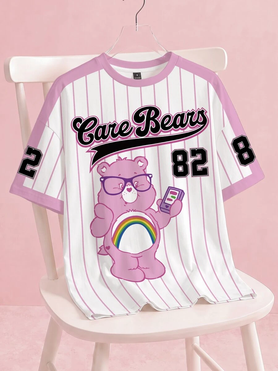SHEIN X Care Bears 女款字母與卡通印花休閒日常短袖T恤 - 白色 - 查看 1