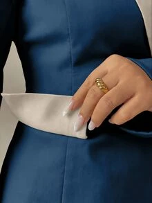 Elenzga 女款優雅黑白拼色高階西裝外套與喇叭褲兩件套裝，秋季辦公商務通勤日常穿著 - 藏蓝色 - 查看 8