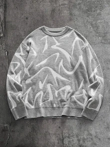 AXEPEAK Men's Casual Crew Neck Long Sleeve Printed Sweater - Grey - View 7
