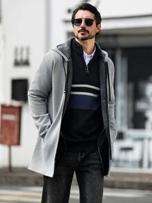 Marcello Vane 男士秋冬針織長版開襟毛衣，正式風，適合日常穿著、秋季、儀式感通勤風格 - 淺灰色 - 查看 3