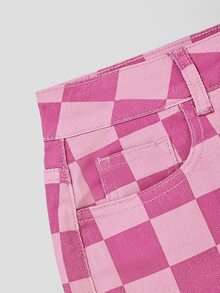 SHEIN MOD 女款棋盤格口袋休閒百搭牛仔裙 - 彩色 - 查看 3