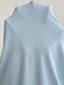 SHEIN Maternity Solid Color Round Neck Ruffle Hem Fashion Elastic Dress - Blue - View 5
