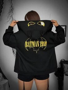 Whyspr BATMAN X SHEIN Plus Size Fashion Printed Colorblock Long Sleeve Sweatshirt - Black - View 3