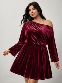 Enliva Plus-Size Women's Party Burgundy Off-Shoulder Neck Dress Apple,Rounded Body - Burgundy - View 4