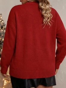Linhara CURVE Plus Size Women's V-Neck Casual Cardigan For Daily Wear - Red - View 2