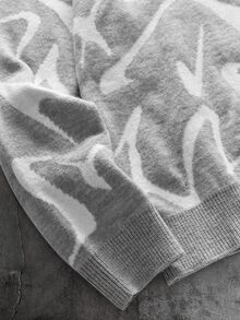 AXEPEAK Men's Casual Crew Neck Long Sleeve Printed Sweater - Grey - View 3