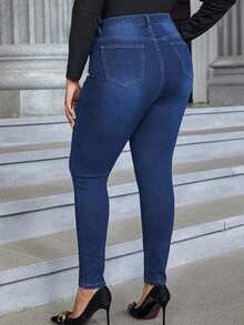 EMERY ROSE Plus Size Women's Casual Daily Denim Jeans With Pockets And Buttons - Blue - View 2