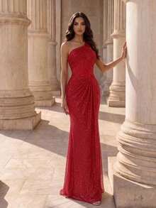 Coutiva Women's Mesh Beaded Embroidered Front Panel Boned Long Formal Evening Gown (Heavy Workmanship) - Burgundy - View 6