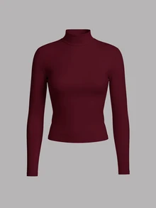 SHEIN EZwear 3件組女款休閒假領修身長袖T恤套裝，適合秋冬，完美疊穿，百搭 - 彩色 - 查看 4