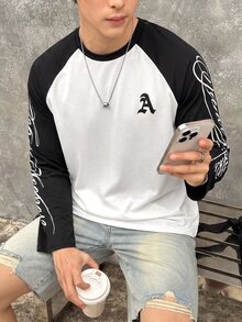 SHEIN 青少年男孩休閒長袖T恤，運動街頭龐克搖滾學院風，適合日常出遊、派對、音樂節，適穿春夏 - 彩色 - 查看 3