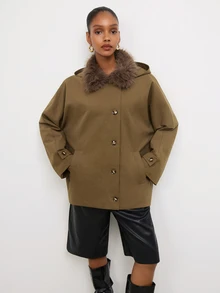 Maija Women's Plush Patchwork Casual Versatile Daily Outing Long Sleeve Jacket,Going Out Outfis - Khaki - View 3