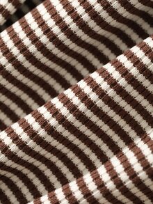 DAZY Women's V-Neck Striped Long Sleeve T-Shirt Fall - Coffee Brown - View 9